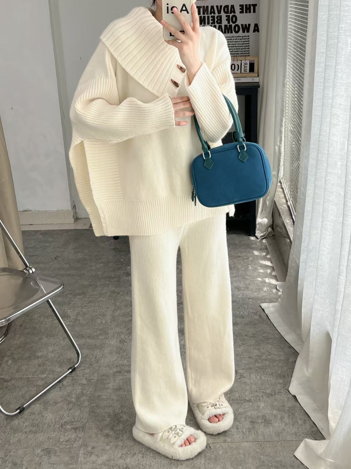 【set】ゆったりニットトップス×ワイドパンツセット　N2723