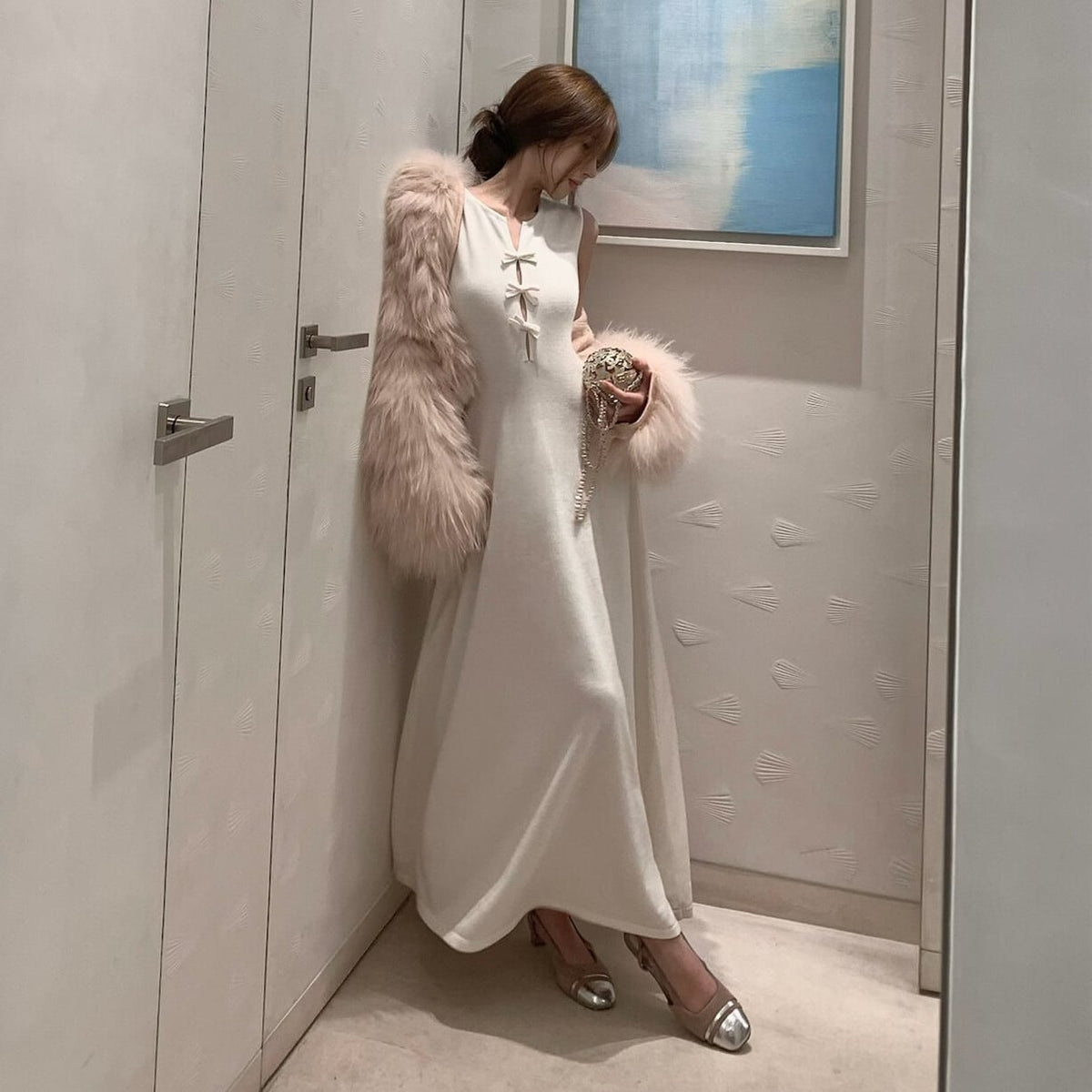 【dress】リボンノースリーブニットワンピース N3516