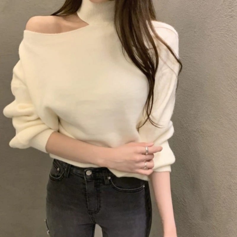 【tops】オフショルダーニットセーター　M26609
