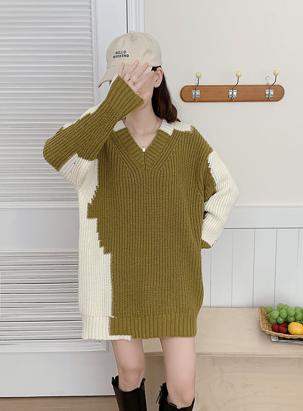 【dress】Vネックニットワンピース　M26594