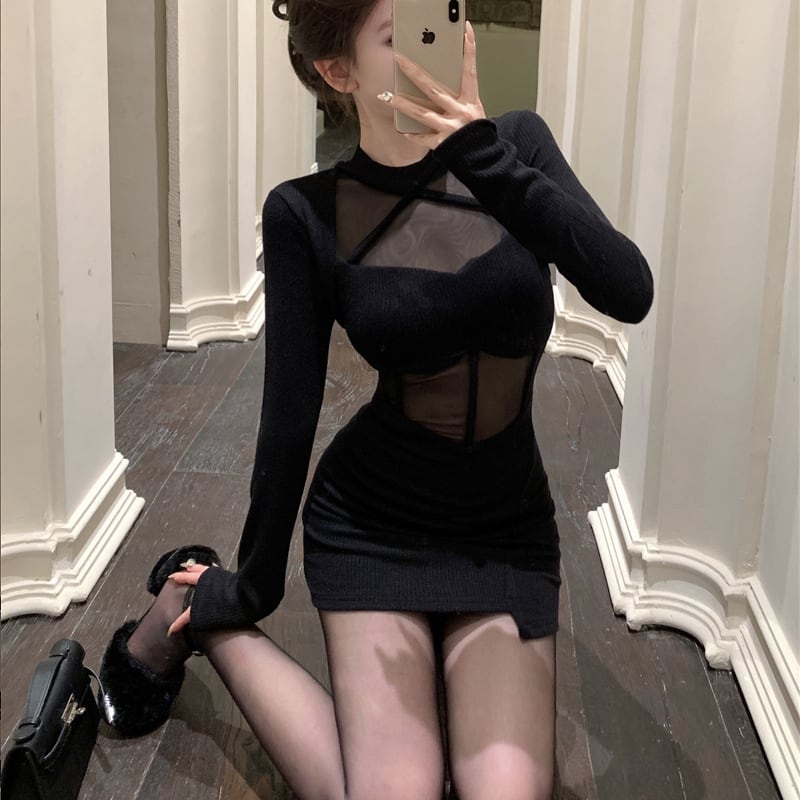 【dress】チュールドッキングワンピース Q7834