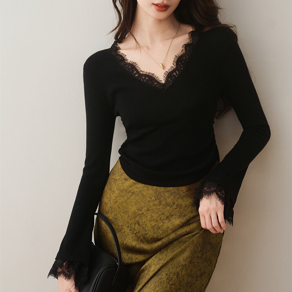 【tops】レースドッキングニットトップス N3427