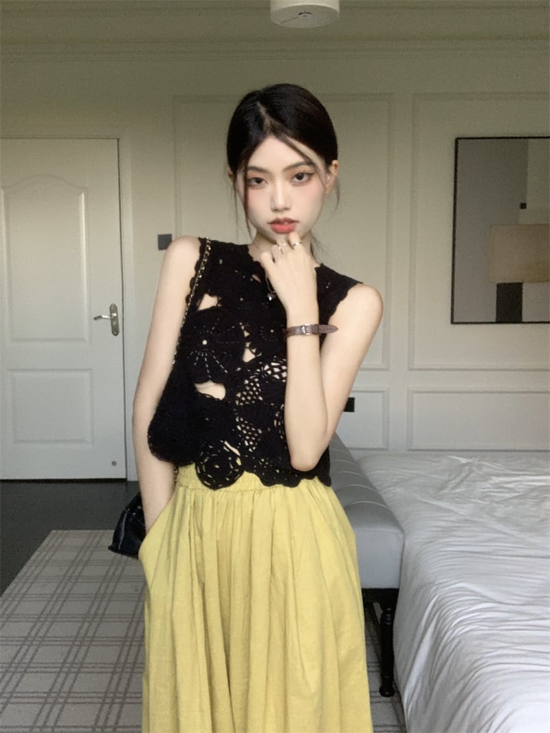 【set】カットワークベスト×ワイドパンツセット　M23915