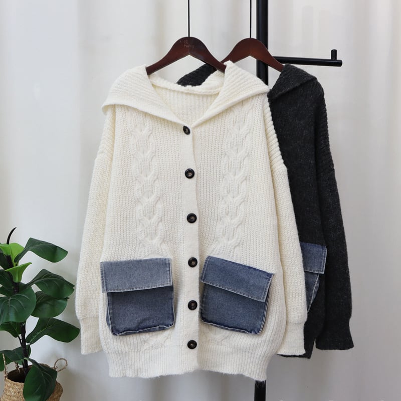 【outer】デニム切り替えニットカーデ　M26074