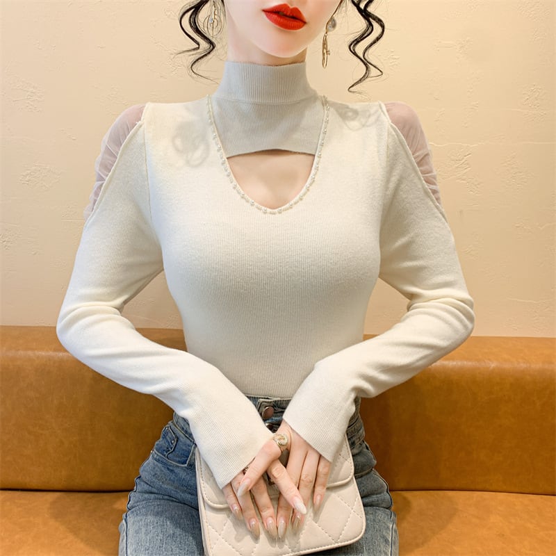 【tops】シースルーショルダーニットトップス　M28082