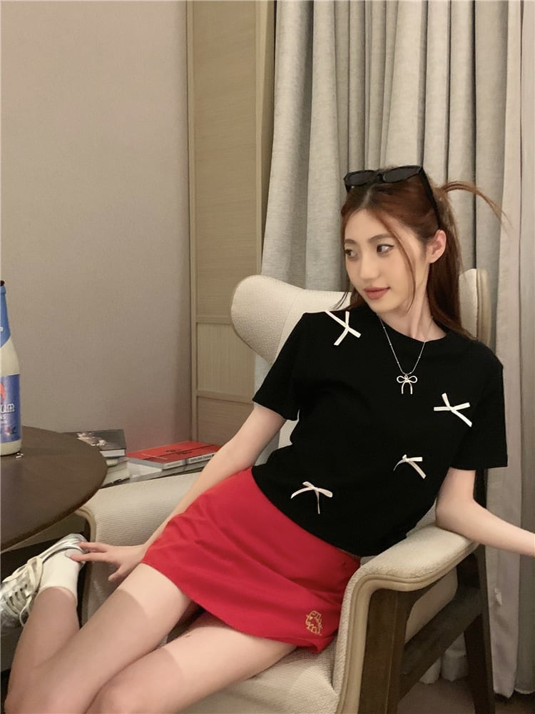 【tops】リボン付きTシャツ　M24440