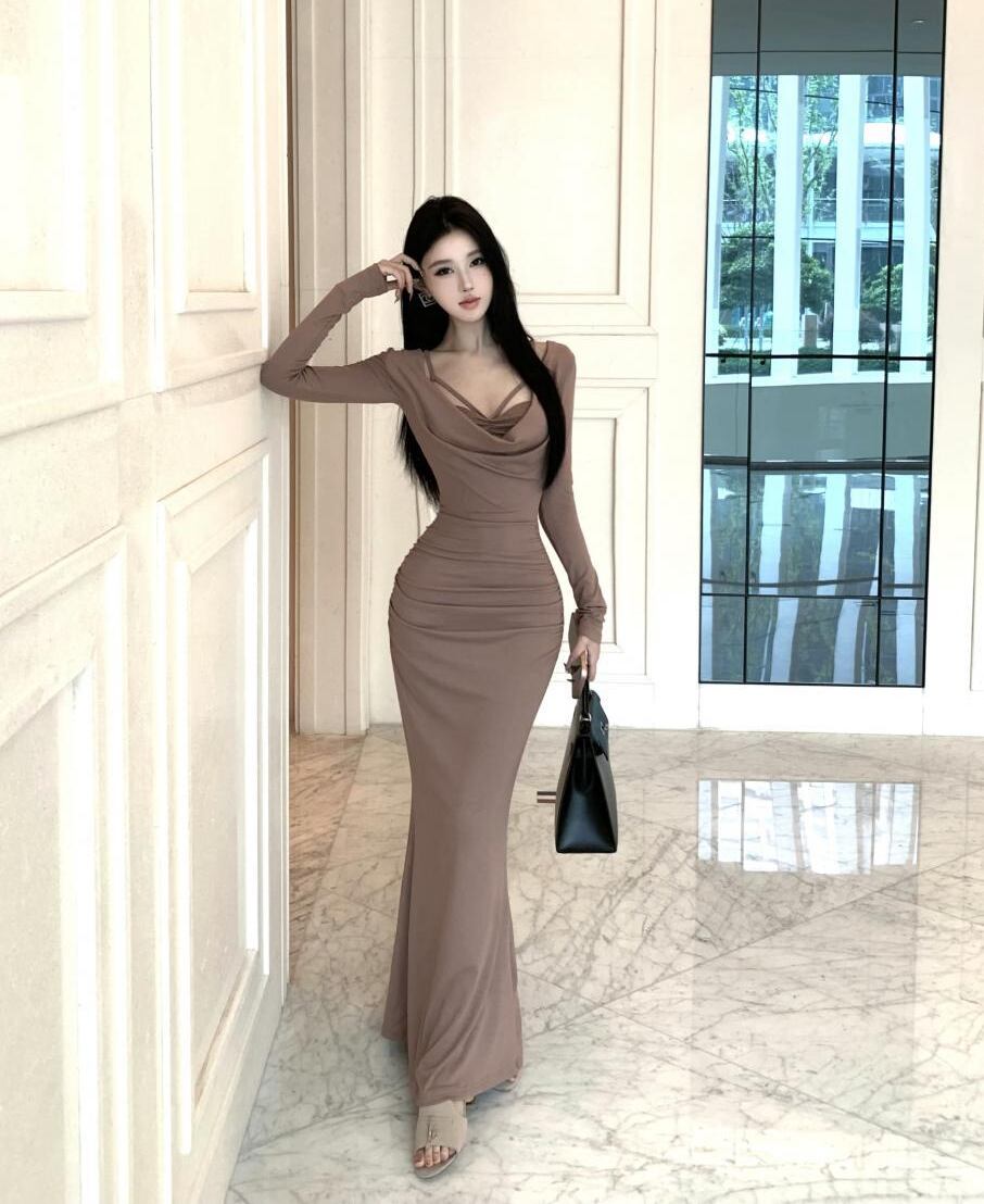 【dress】ストラップショルダーマーメイドワンピース Q7420