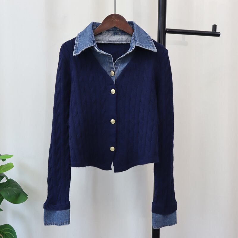 【outer】デニムドッキングニットカーディガン Q7591