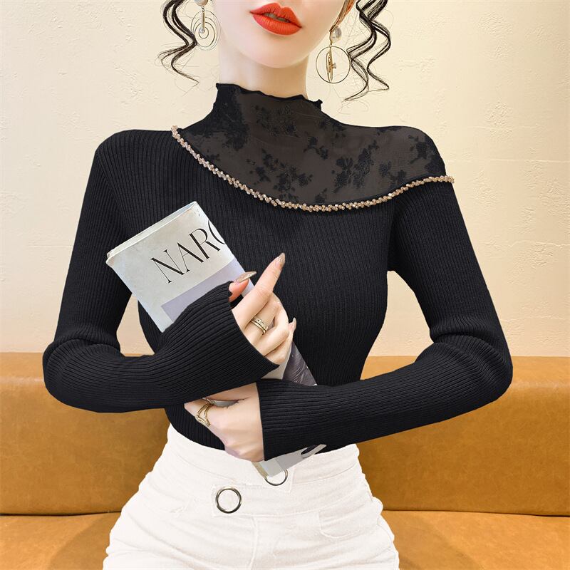 【tops】レースドッキングニットトップス　M28083