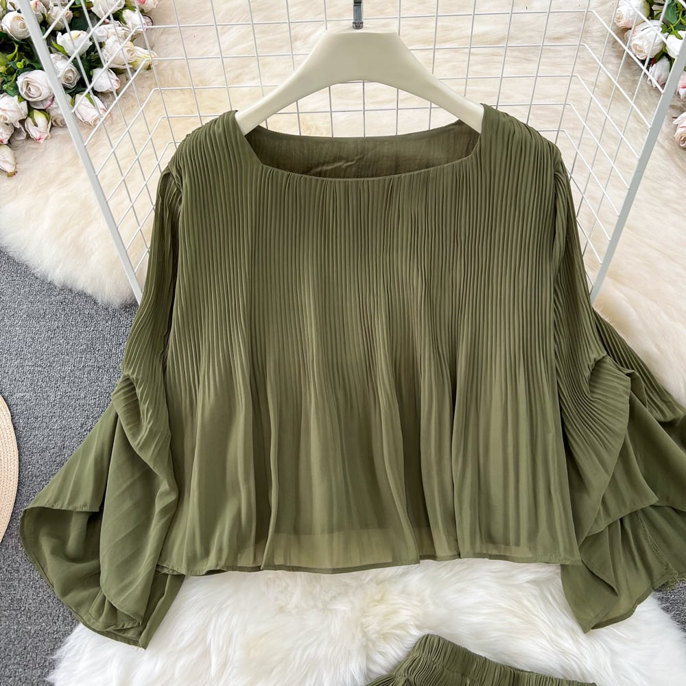 【set】シフォントップス+ガウチョパンツ２点セットG20355