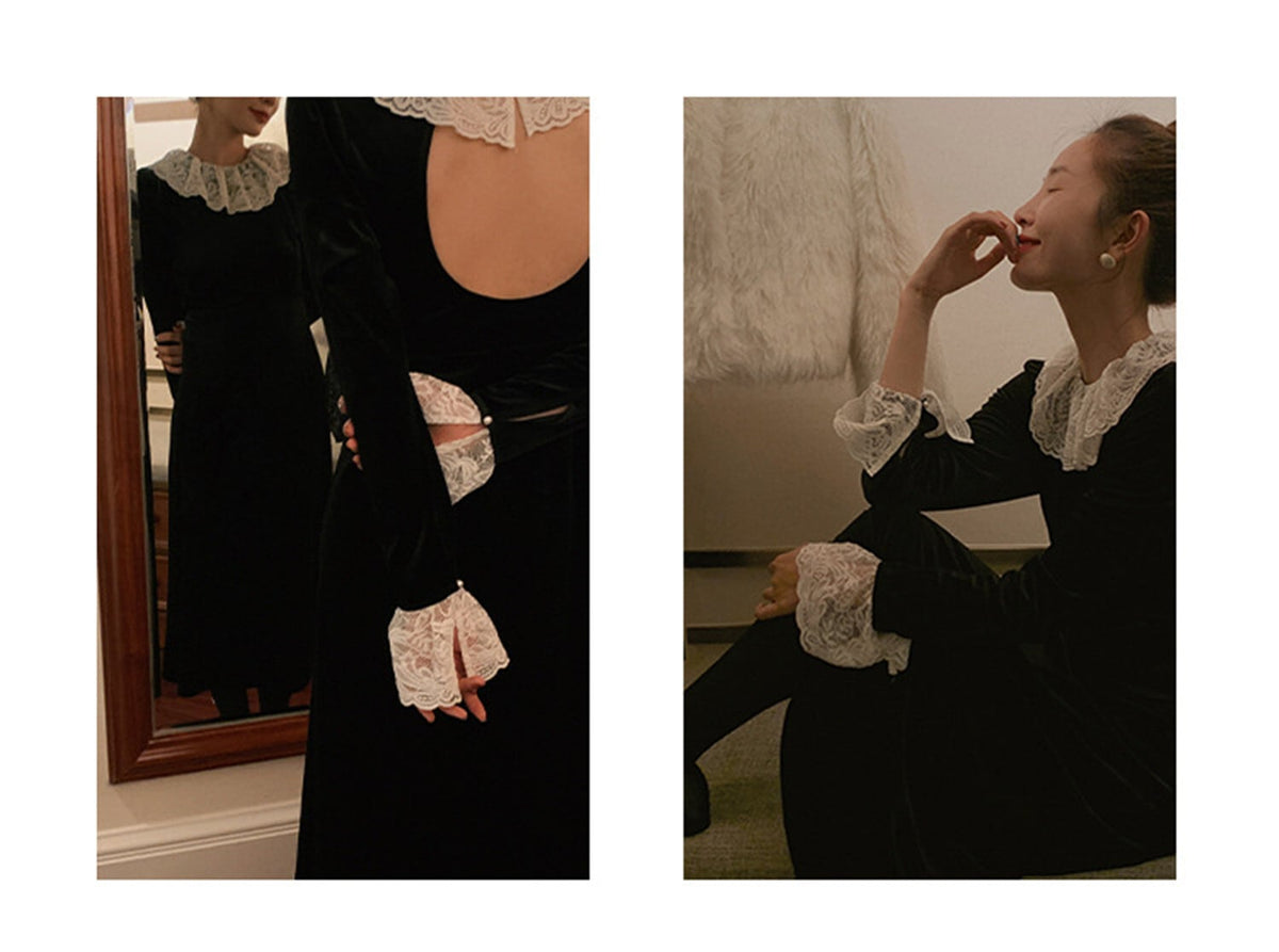 【dress】バックオープンレースカラーデートワンピース　N2938