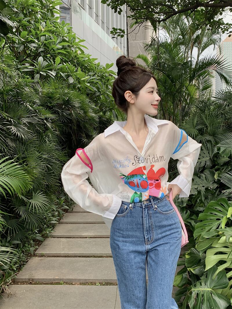 【tops】プリント薄手ブラウスG20368