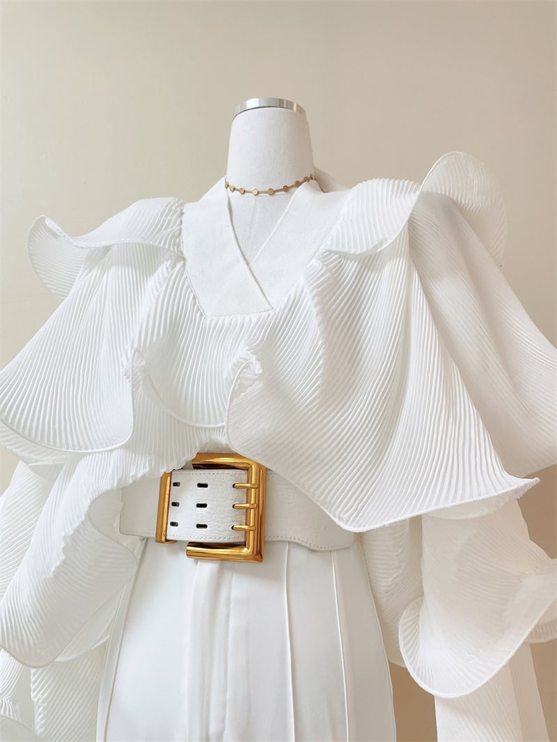 【tops】VネックフリルブラウスF7054