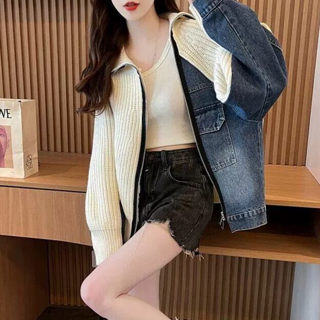 【outer】デニム切り替えニットカーデ　M29333