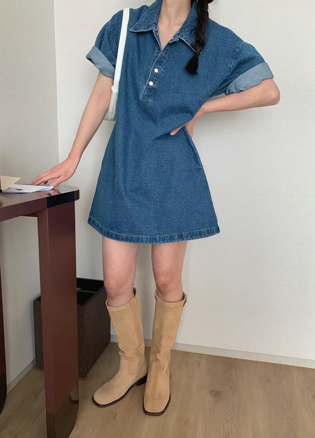 【dress】POLOネックデニムワンピース　M23901