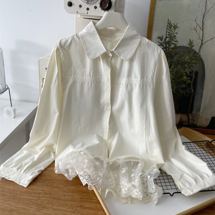 【tops】レース切り替えシャツブラウス　M29700