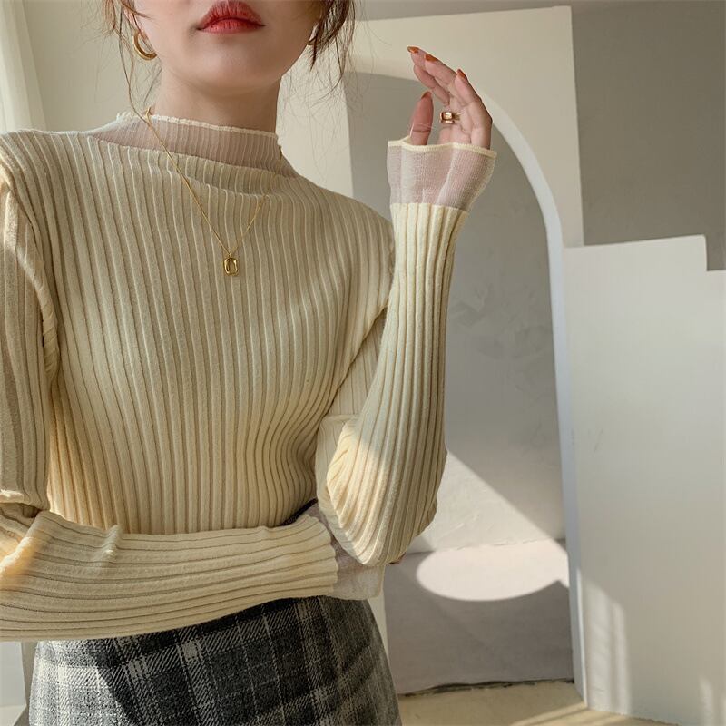 【tops】チュールドッキングニットトップス　M26543