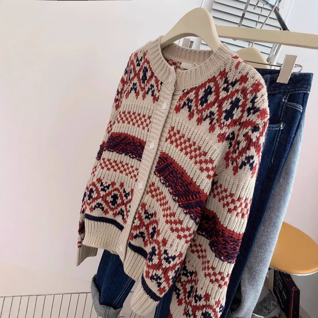 【outer】ボーダー柄ニットカーデ　M29251