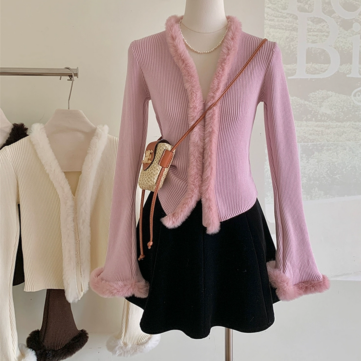 【tops】ファー付きニットトップス     N2169