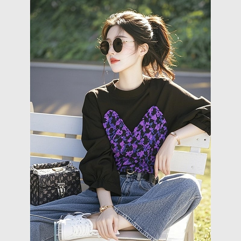 【tops】花柄ドッキングトップス　M29398