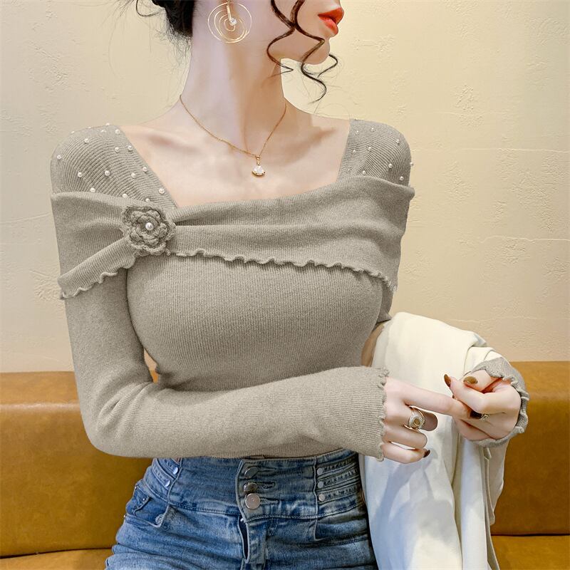【tops】パール立体フラワーニットトップス　M28666