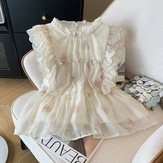 【tops】ギャザー花柄ブラウスF7505