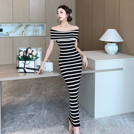 【dress】ストライプ柄ニットワンピース G21004