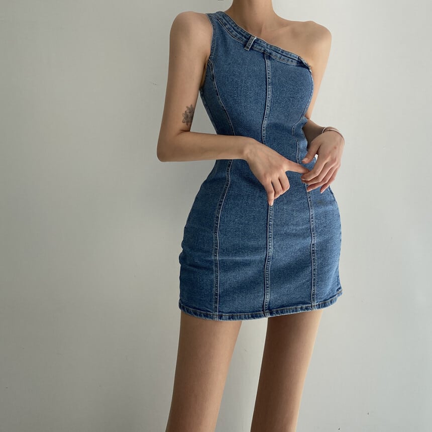 【dress】オフショルダーデニムワンピース　M25031
