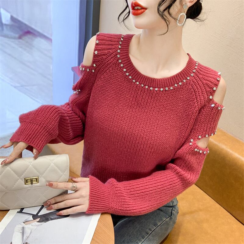 【tops】透かし彫りダイヤモンドニットセーターG18154