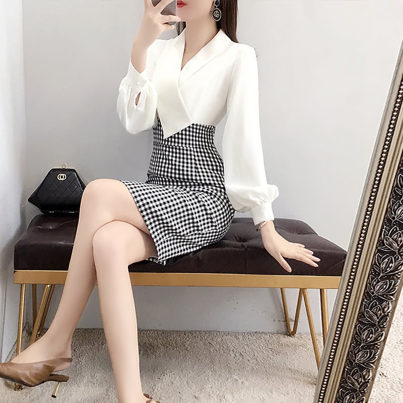 【dress】上品な質感!気質満点シンプルOL通勤切り替えタイトワンピース G2448