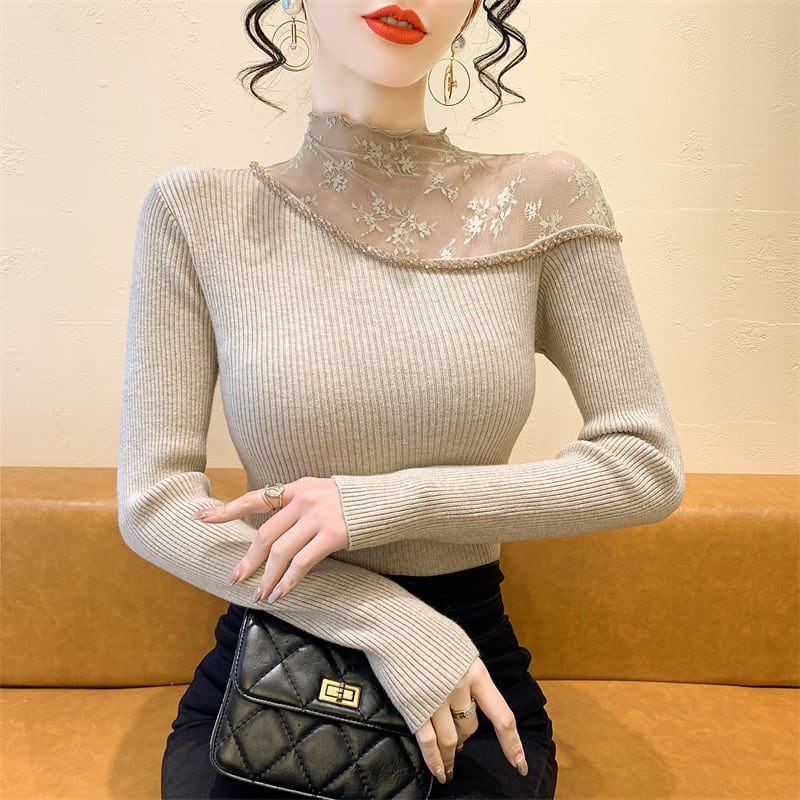 【tops】レースドッキングニットトップス　M28083