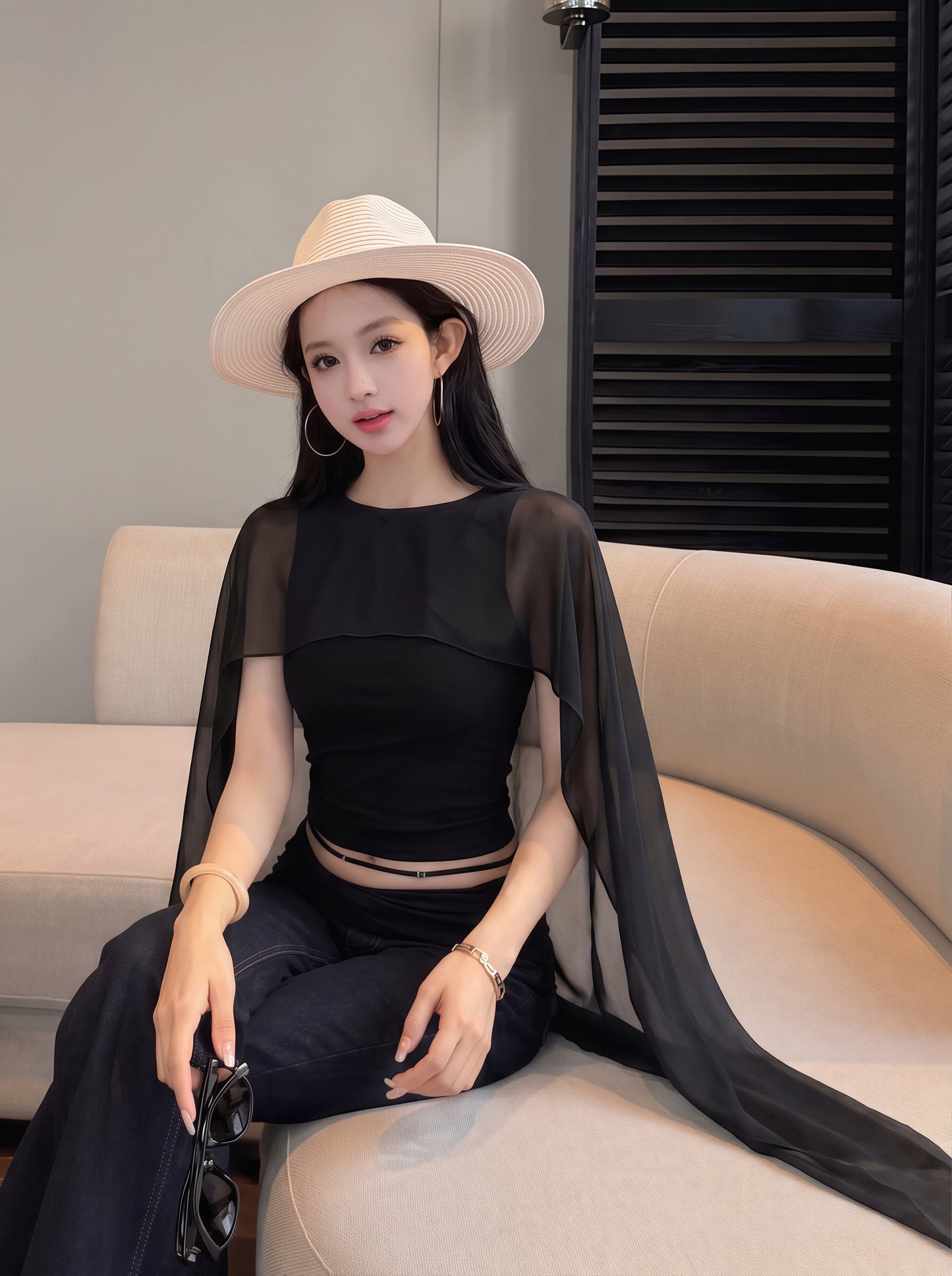 【tops】チュールドッキングケープトップス Q8832
