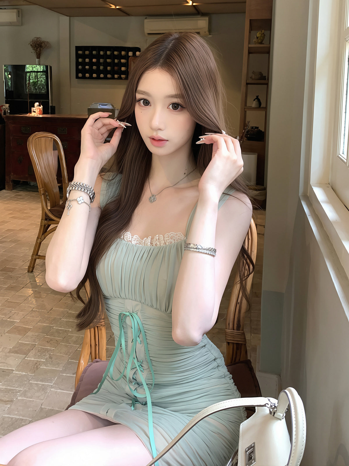 【dress】2WAYストラップギャザーミニワンピース Q8763