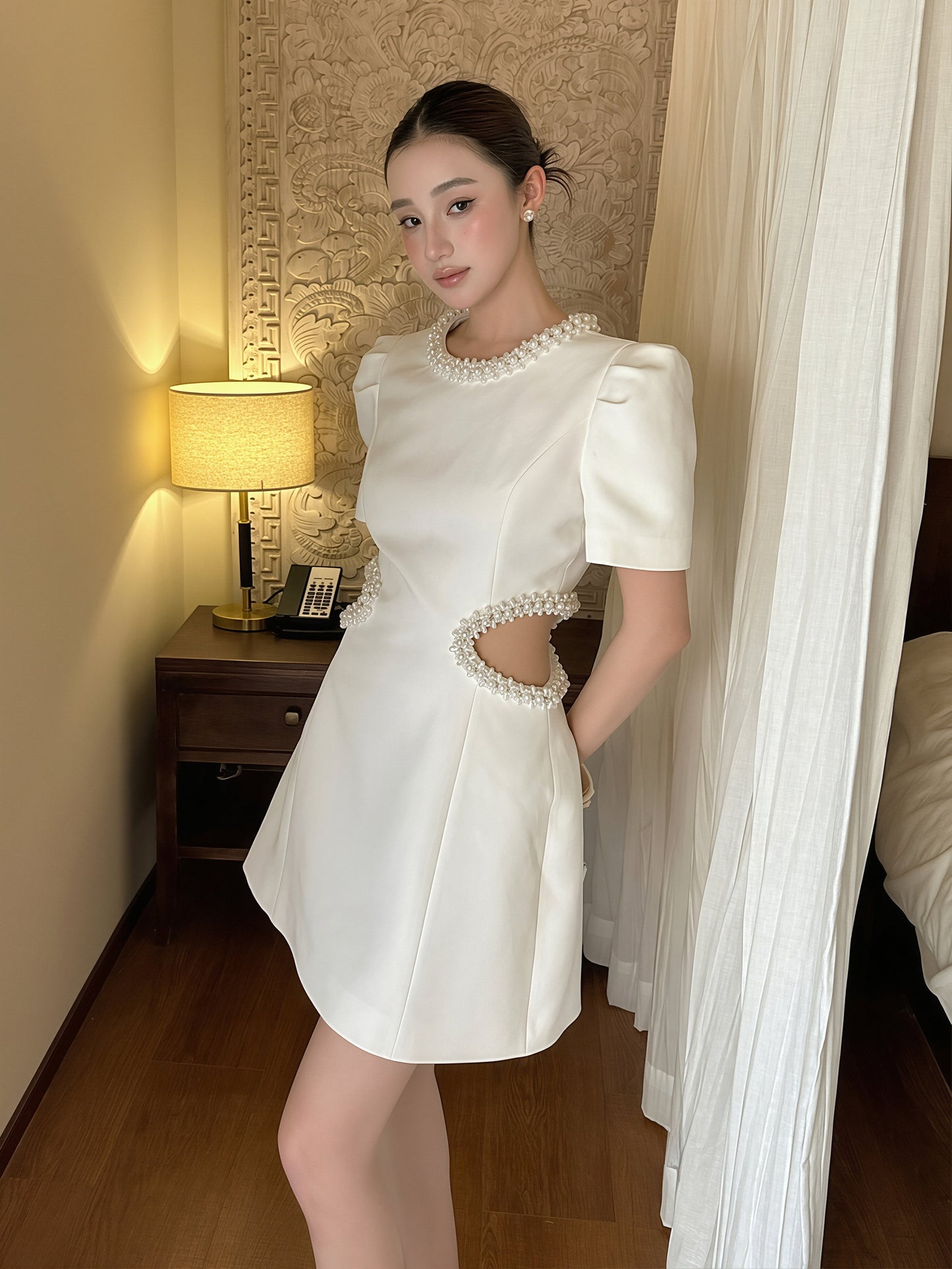 【dress】パールウエストカットミニワンピース Q8769