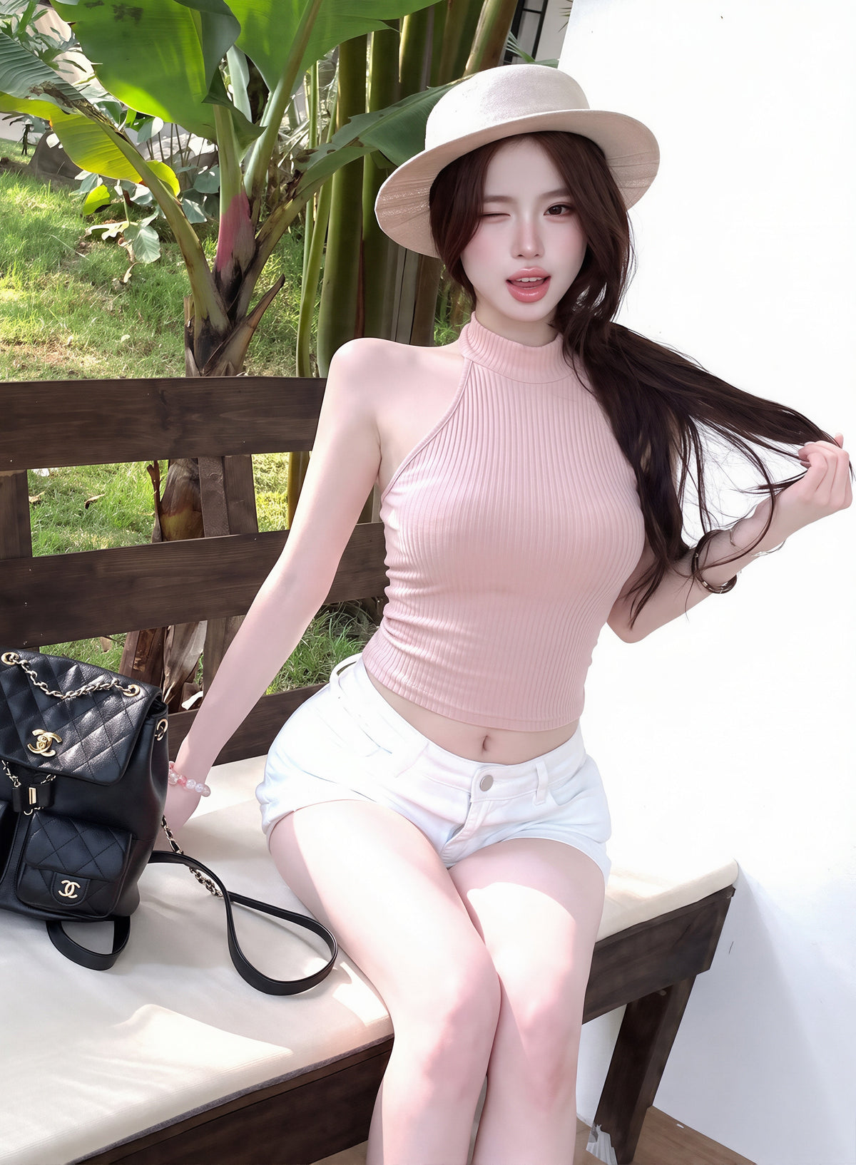 【tops】レースドッキングノースリーブニットトップス Q8796