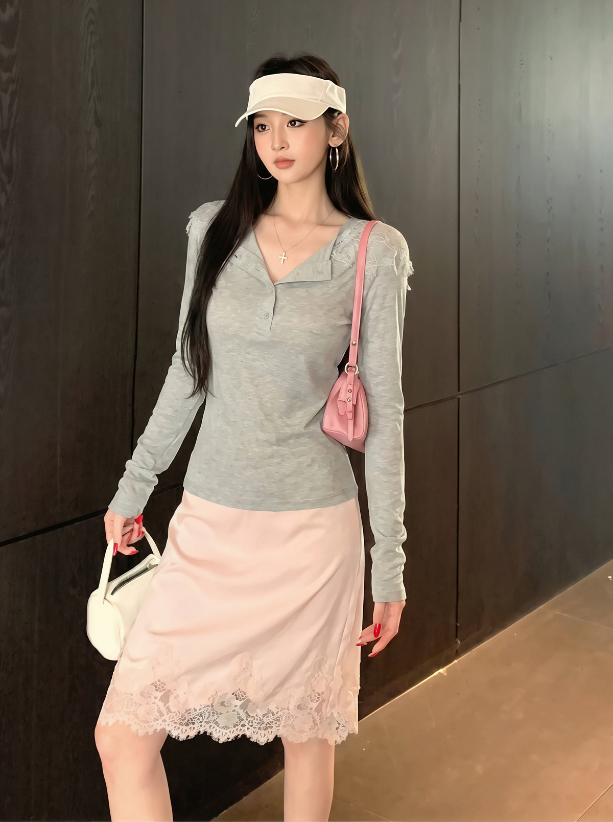【tops】レースフード付きTシャツ Q8838
