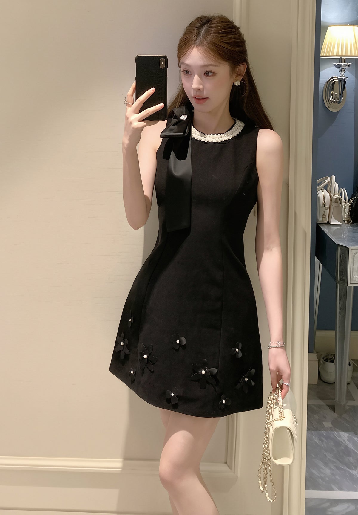 【dress】パール付きノースリーブワンピース Q8818