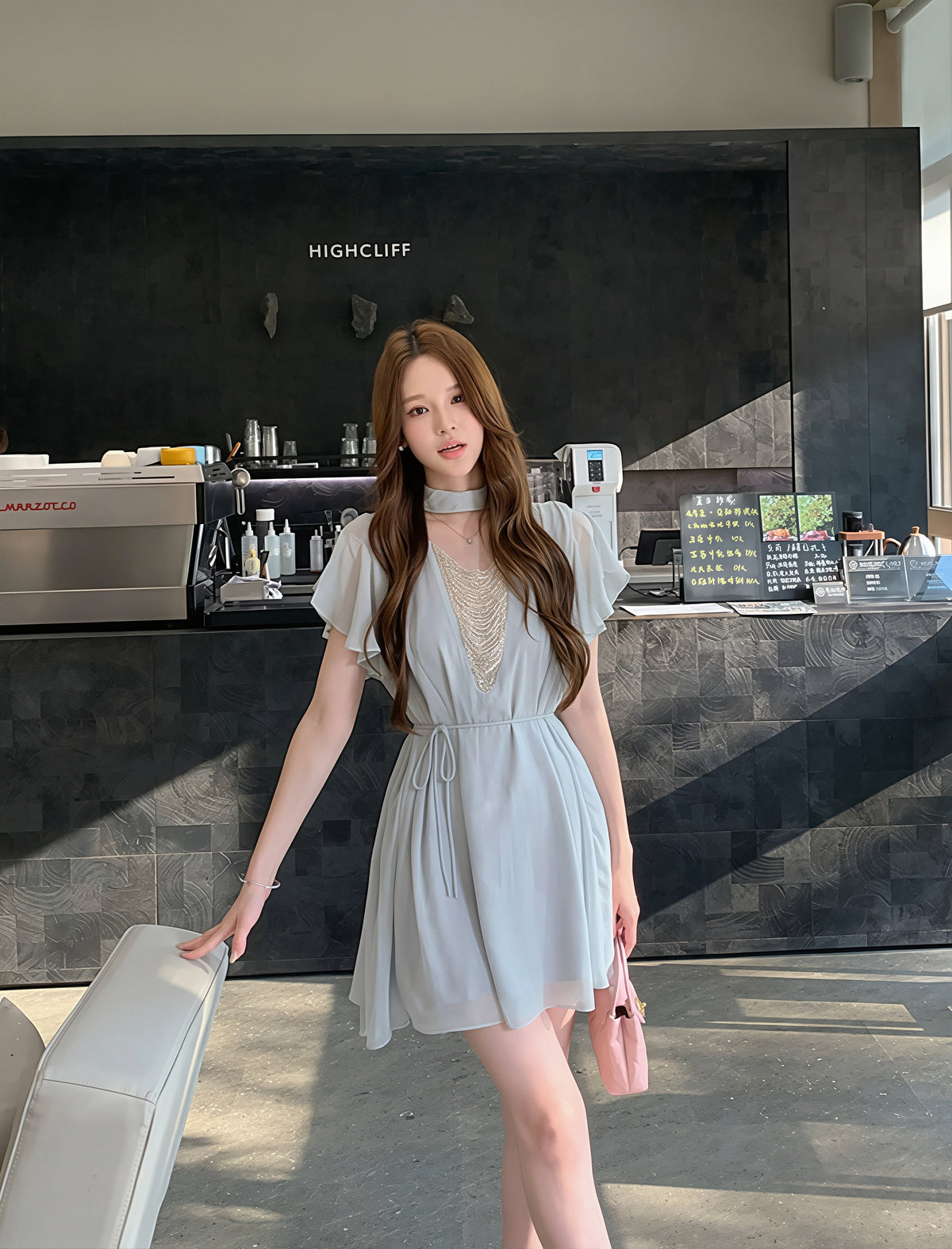 【dress】ビーズVネックワンピース Q8768