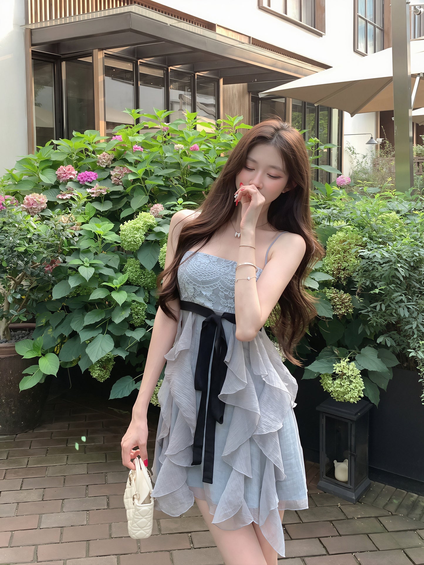 【dress】レースドッキングミニキャミワンピース Q8866