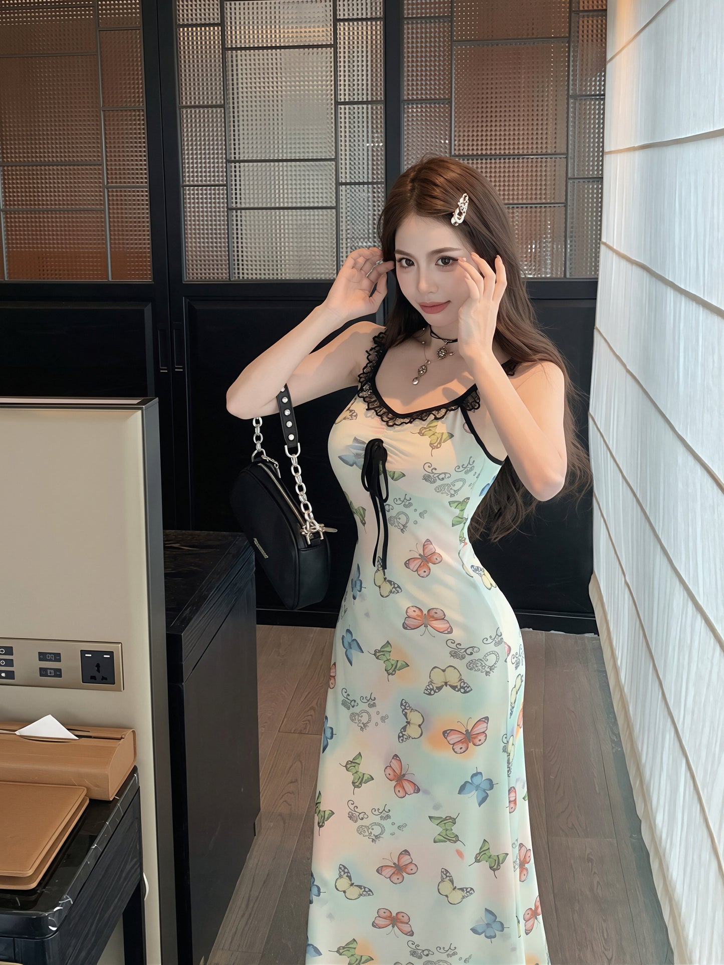 【dress】レースドッキングロングキャミワンピース Q8799