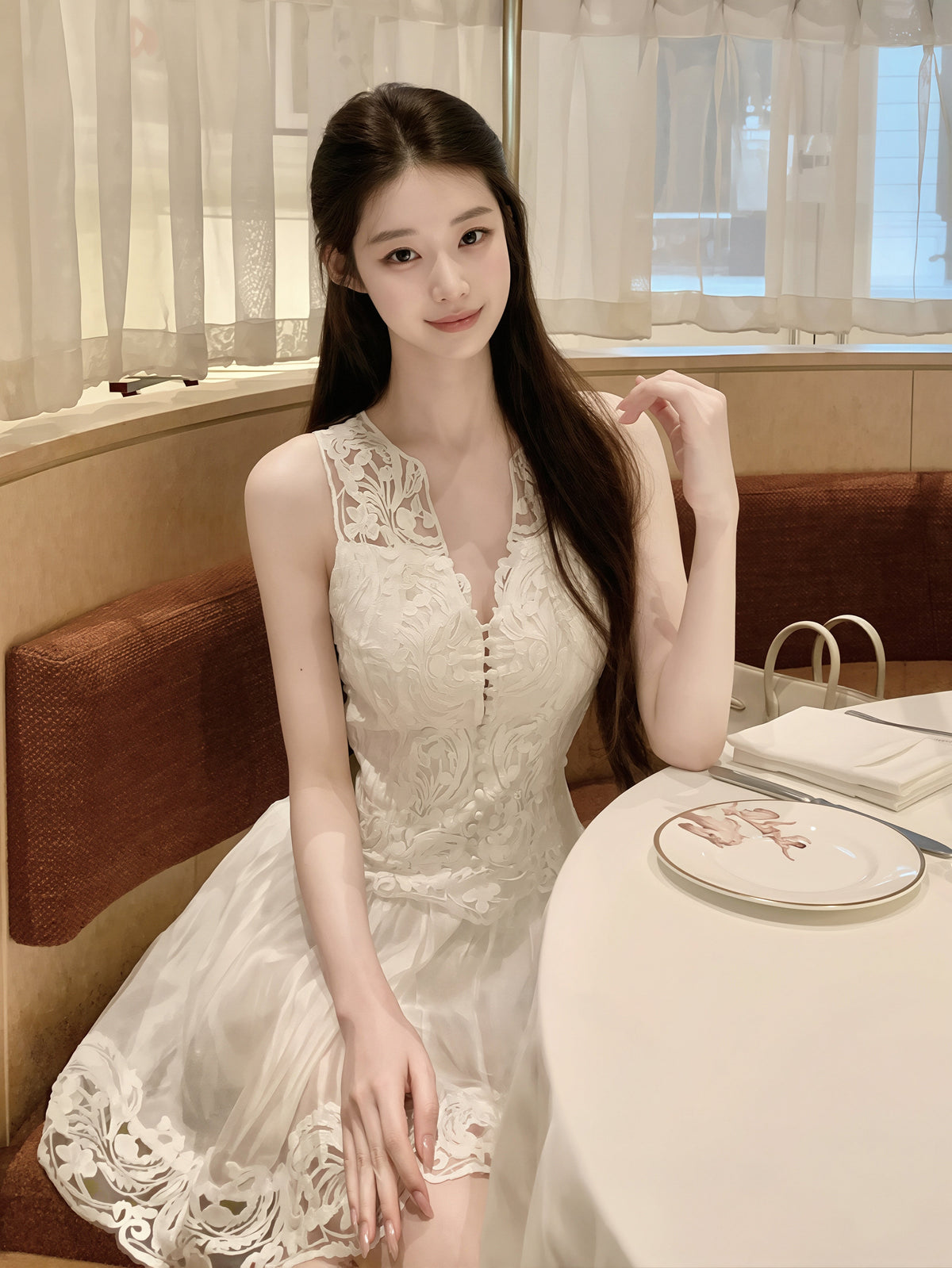 【dress】ノースリーブレースワンピース Q8873