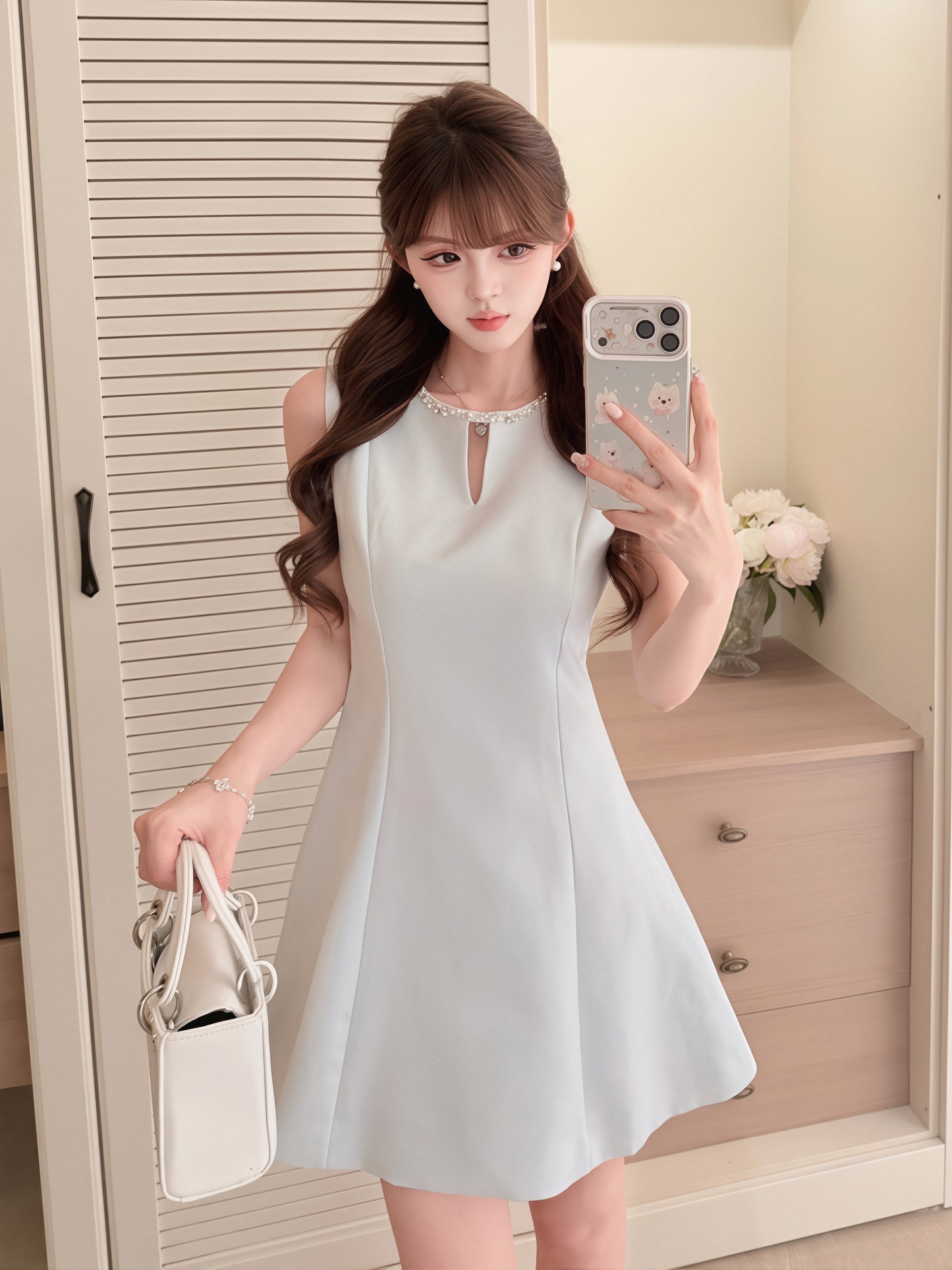 【dress】ラインストーンノースリーブワンピース Q8761