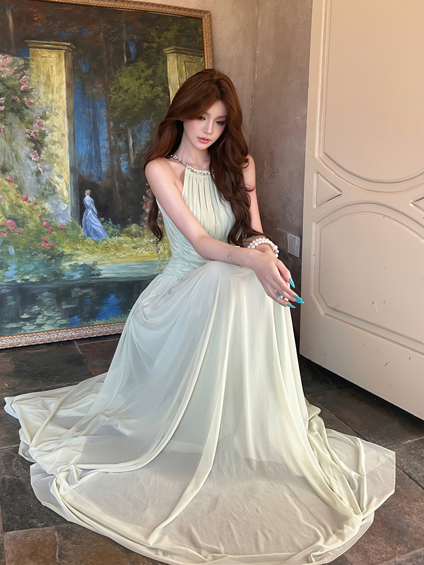 【dress】ノースリーブバックオーポンロングワンピース Q8865
