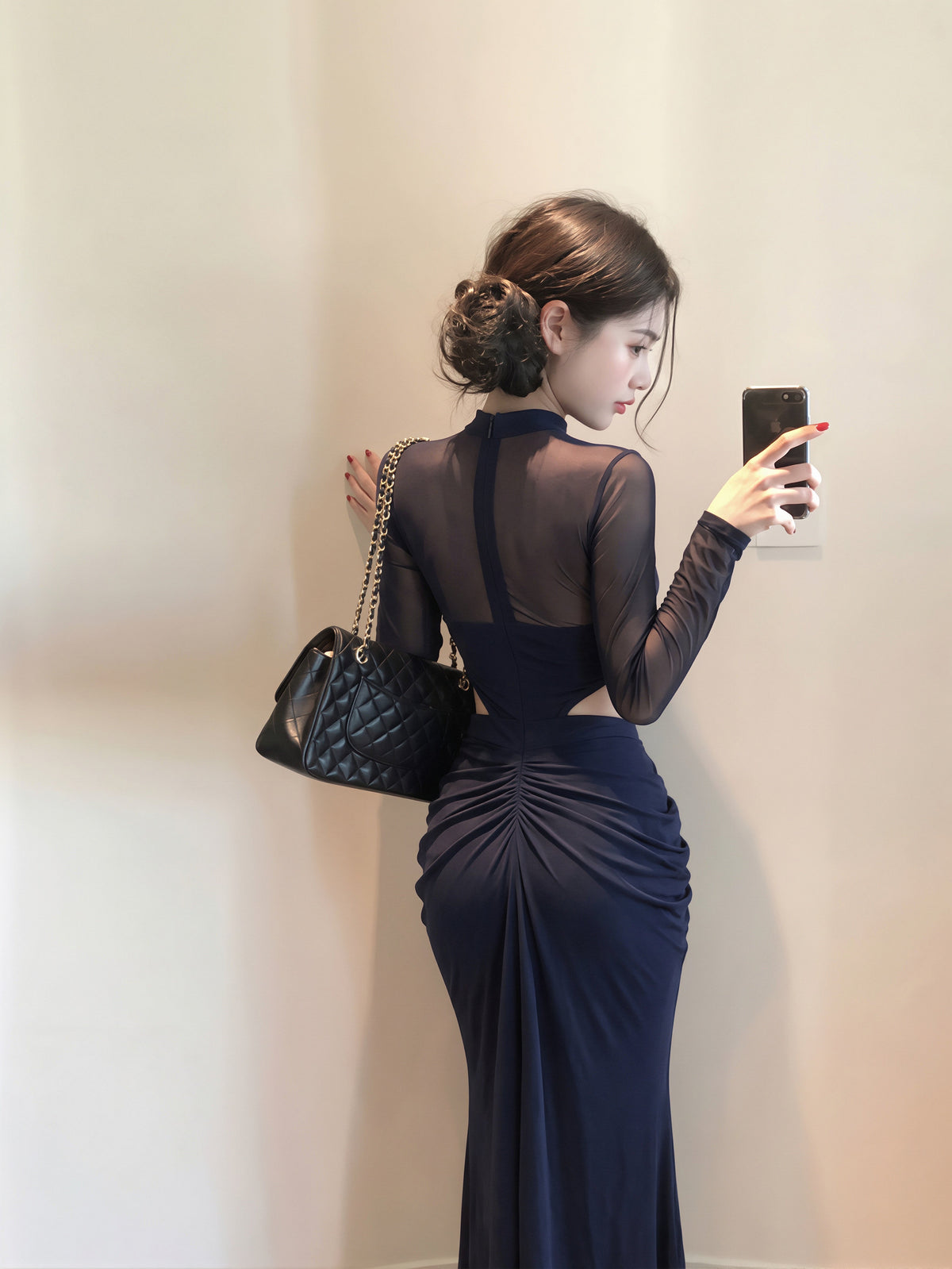 【dress】チュールドッキングウエストカットロングワンピース Q8831