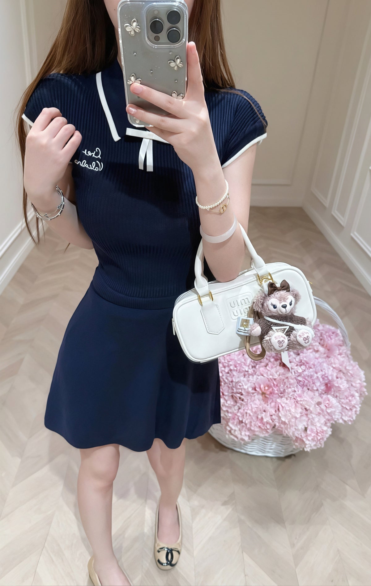 【dress】リボン付き折り襟ワンピース Q8758