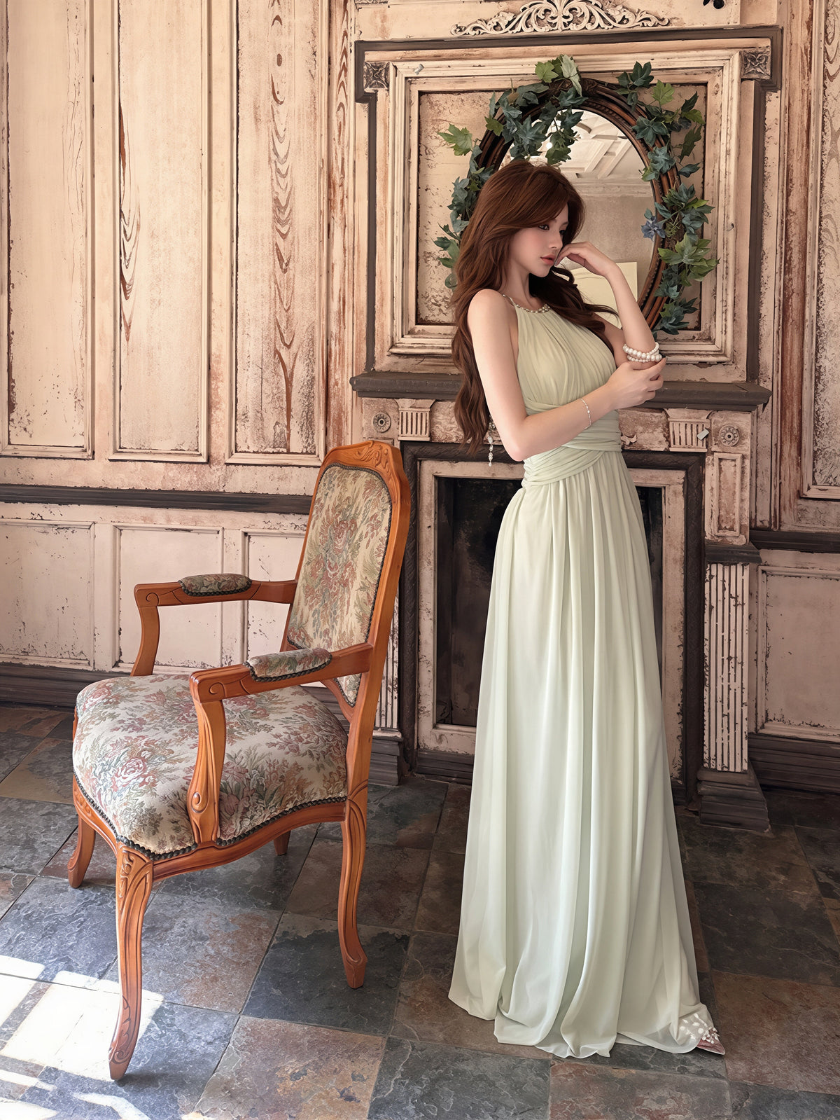 【dress】ノースリーブバックオーポンロングワンピース Q8865