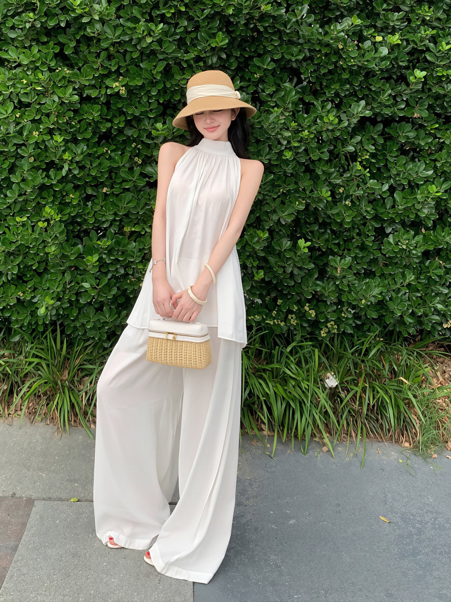 【set】ノースリーブトップス×ワイドパンツセット Q8849