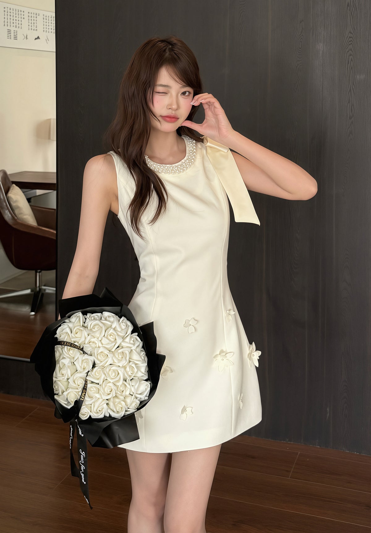 【dress】パール付きノースリーブワンピース Q8818