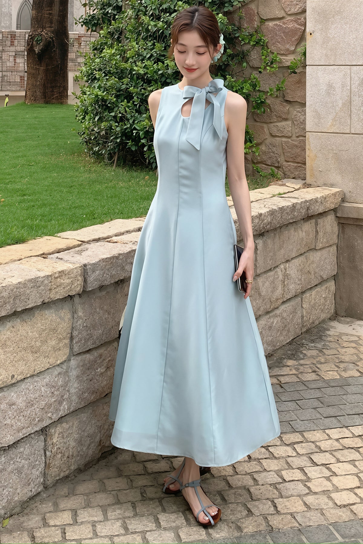 【dress】リボンロングワンピース Q8765