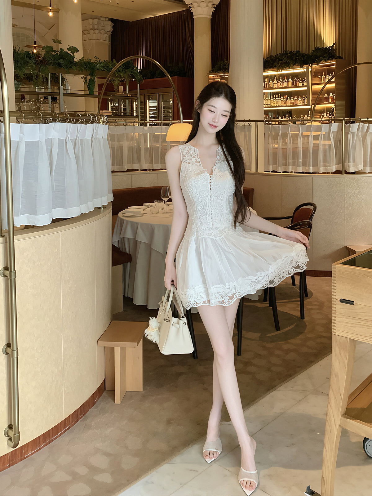 【dress】ノースリーブレースワンピース Q8873